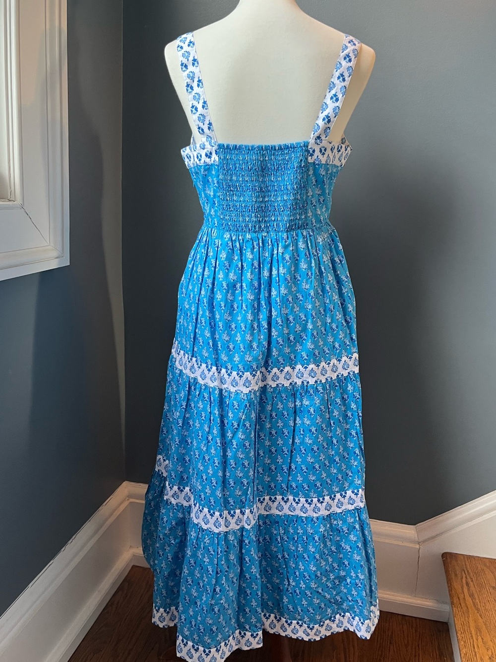 Block Print Cotton Tiered Midi Dress - Picture 3 of 5